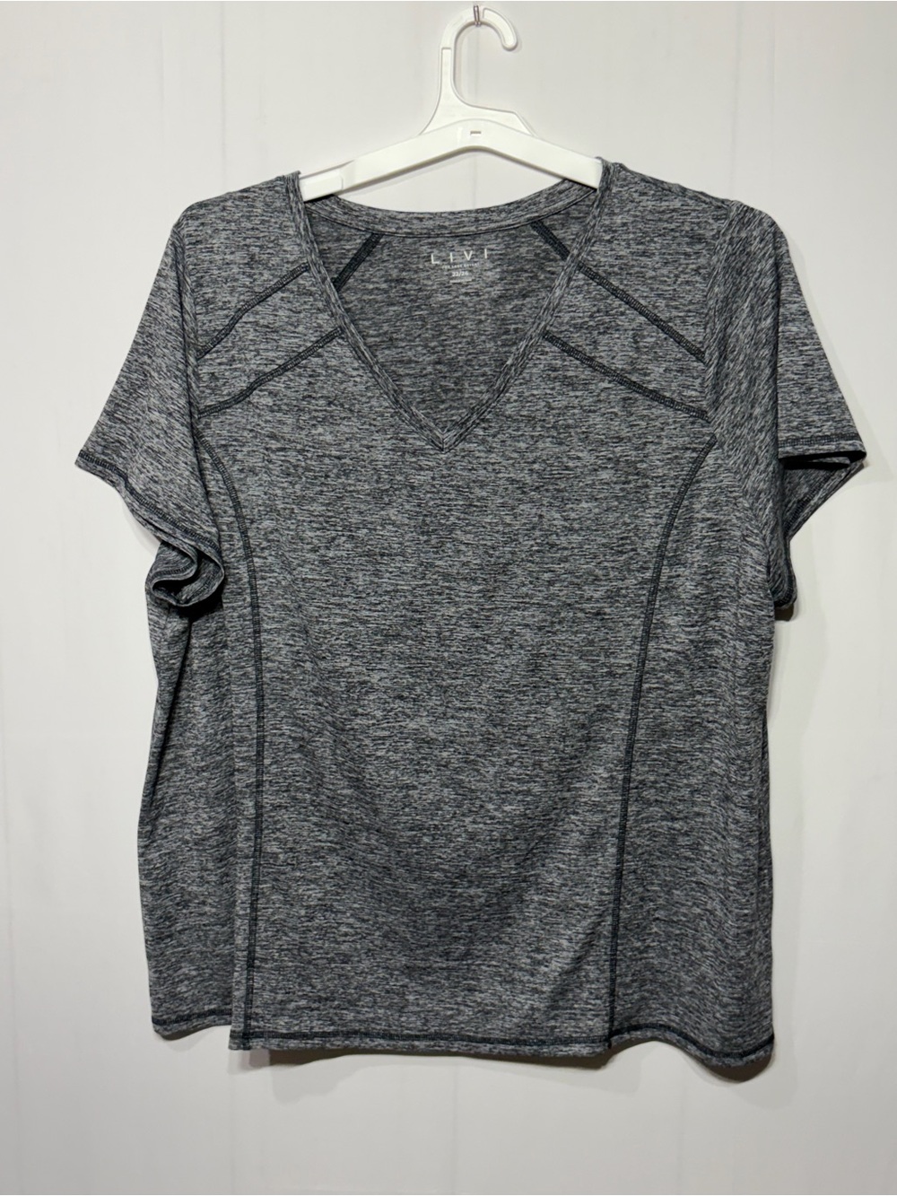Livi Active Plus Size Heather Charcoal V‑Neck Short Sleeve Tee